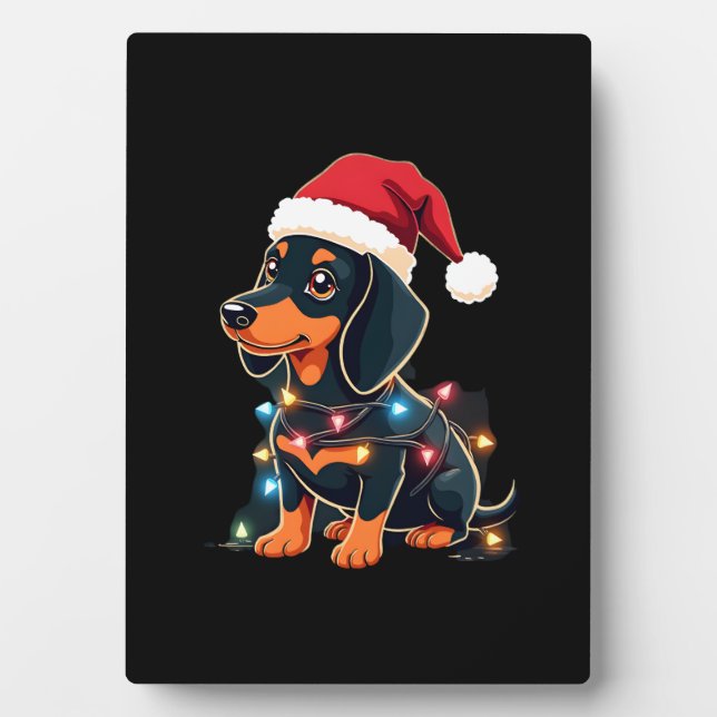 Dachshund Christmas Lights Santa Hat Xmas Dog Love Fotoplatte (Vorderseite)