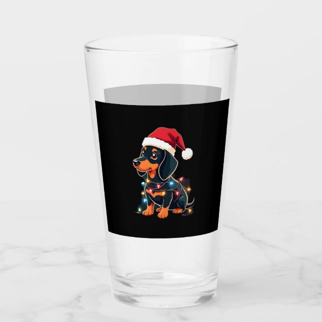 Dachshund Christmas Lights Santa Hat Xmas Dog Love Glas (Vorderseite)