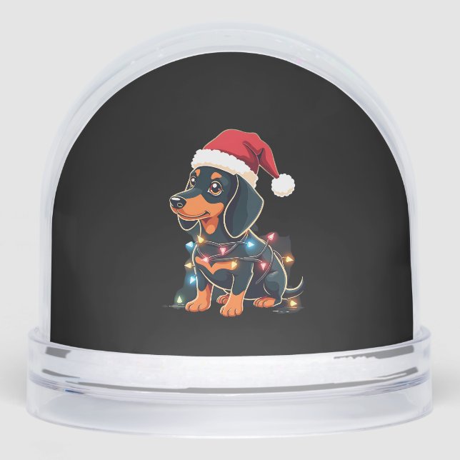 Dachshund Christmas Lights Santa Hat Xmas Dog Love Schneekugeln (Vorderseite)