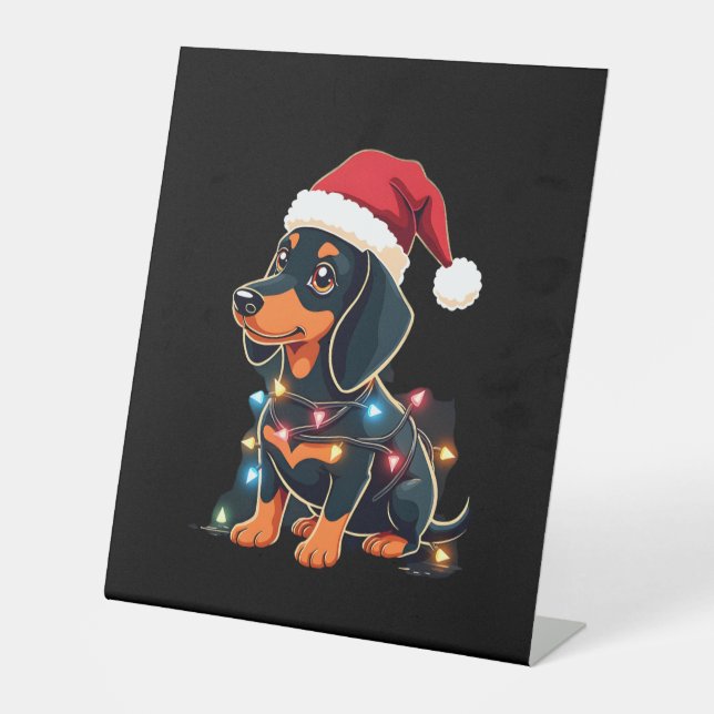 Dachshund Christmas Lights Santa Hat Xmas Dog Love Sockelschild (Vorderseite)