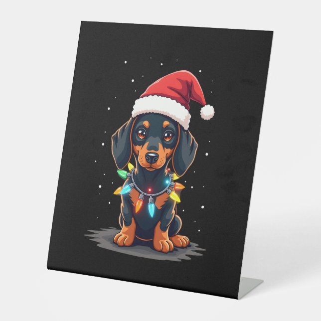 Dachshund Christmas Lights Santa Hat Xmas Dog Love Sockelschild (Vorderseite)