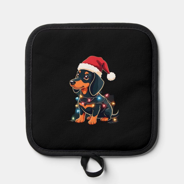 Dachshund Christmas Lights Santa Hat Xmas Dog Love Topflappen (Vorderseite)