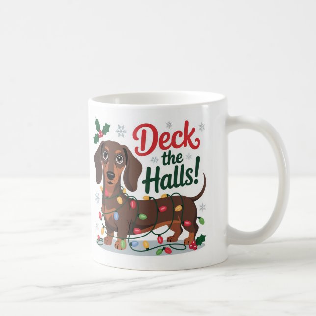 Dachshund Christmas Mug – Deck the Halls Holiday  Kaffeetasse (Rechts)