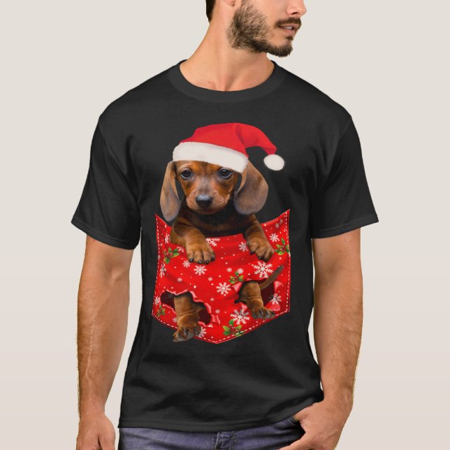 Dachshund Christmas Pocket for Wiener Doxie T-Shirt (Vorderseite)