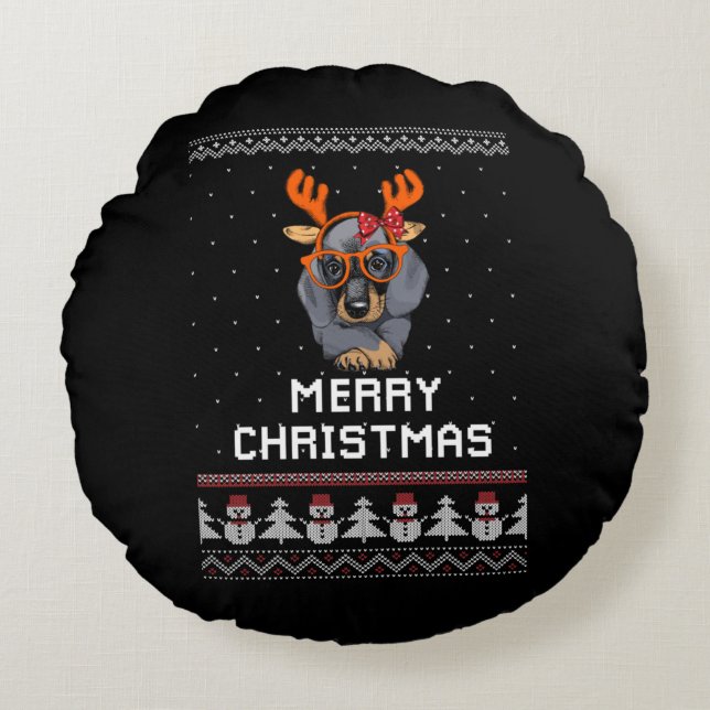 Dachshund Christmas Rundes Kissen (Vorderseite)