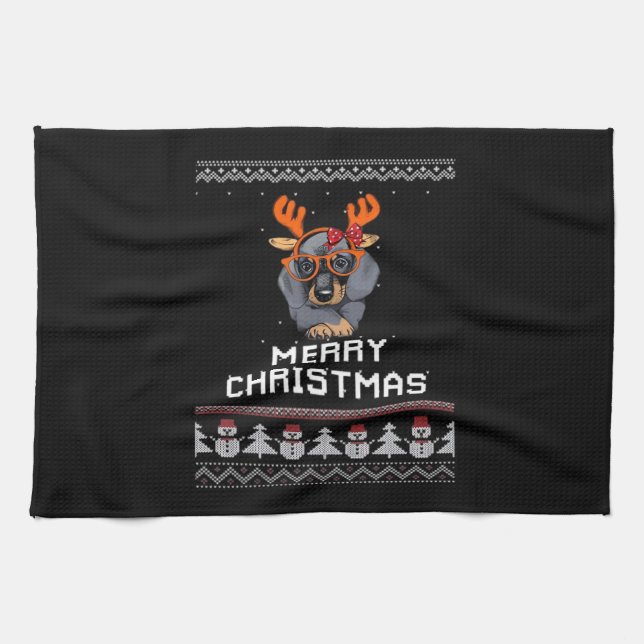 Dachshund Christmas Sweater Oversized T-Shirt Geschirrtuch (Horizontal)