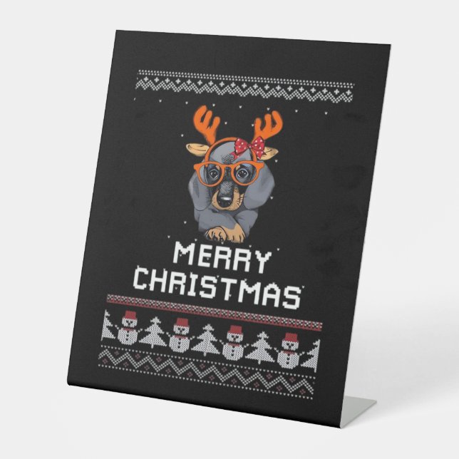 Dachshund Christmas Sweater Oversized T-Shirt Sockelschild (Vorderseite)