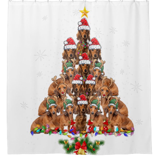 Dachshund Christmas Tree Dog Xmas Lights Pajamas F Duschvorhang (Vorderseite)