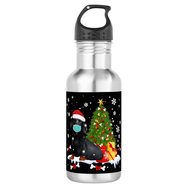 Dachshund Christmas Tree Funny Dog Edelstahlflasche (Vorderseite)