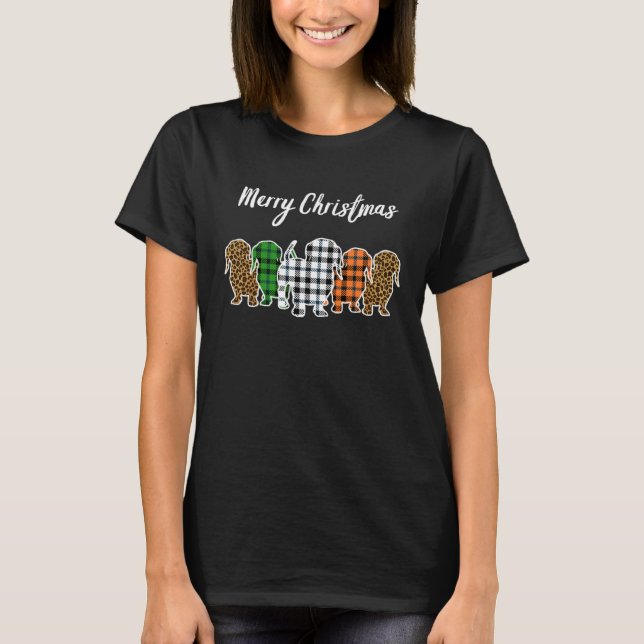 Dachshund Christmas Womens Weenie Dog Plaid T-Shirt (Vorderseite)