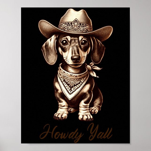 Dachshund Cowboy Cute Sausage Dog Cowboy Weiner Pu Poster (Vorne)