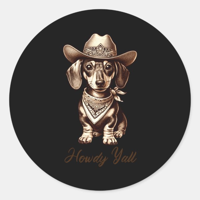 Dachshund Cowboy Cute Sausage Dog Cowboy Weiner Pu Runder Aufkleber (Vorderseite)
