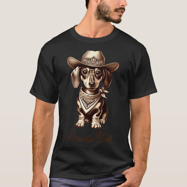 Dachshund Cowboy Cute Sausage Dog Cowboy Weiner Pu T-Shirt (Vorderseite)