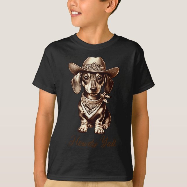 Dachshund Cowboy Cute Sausage Dog Cowboy Weiner Pu T-Shirt (Vorderseite)