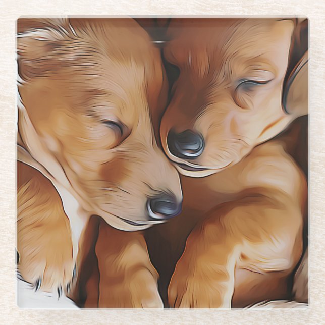 Dachshund Cute Sleeping Dachshund Puppies Birthday Glasuntersetzer (Vorderseite)
