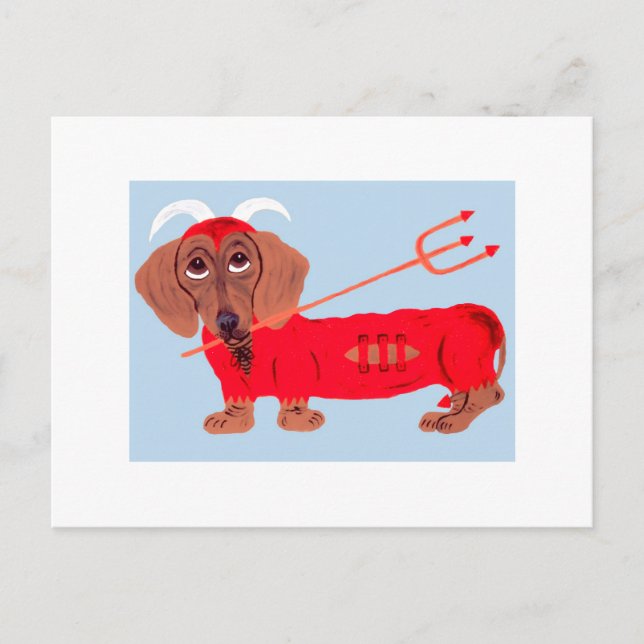 Dachshund Devil Feiertagspostkarte (Vorderseite)