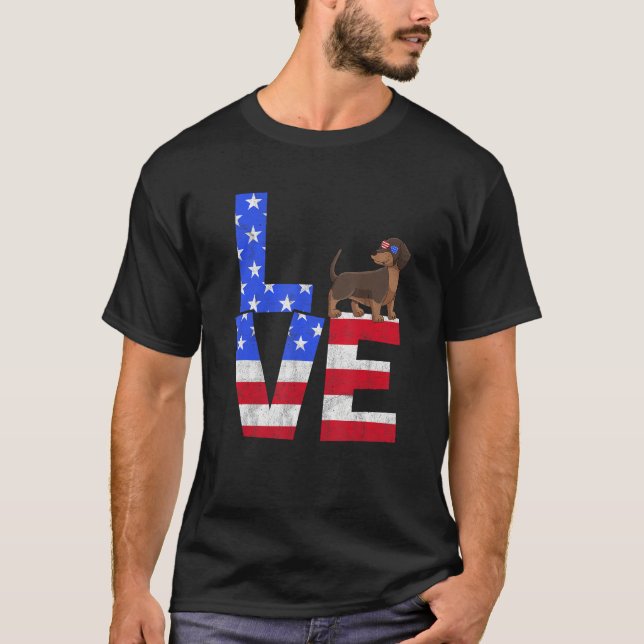 Dachshund Dog American Flag Sunglasses 4th of July T-Shirt (Vorderseite)