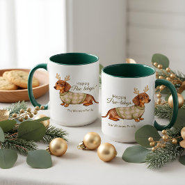 Dachshund Dog Antlers Christmas Checkered Sweater Tasse