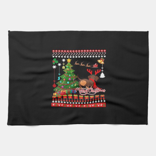 Dachshund Dog Butt Christmas Ugly Classic T-Shirt Geschirrtuch (Horizontal)