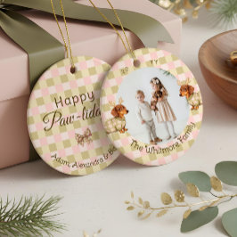 Dachshund Dog Christmas Checkered Sweater Photo Keramik Ornament