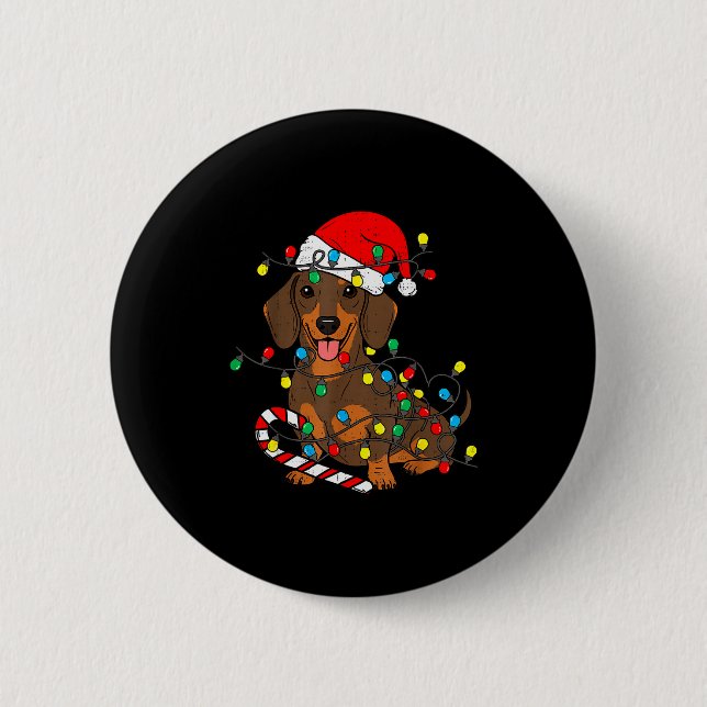 Dachshund Dog Christmas Lights Santa Xmas Pet Dog  Button (Vorderseite)