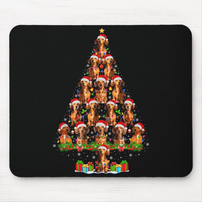 Dachshund Dog Christmas Tree Lights Funny Xmas Dog Mousepad (Vorne)