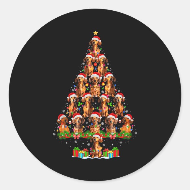 Dachshund Dog Christmas Tree Lights Funny Xmas Dog Runder Aufkleber (Vorderseite)