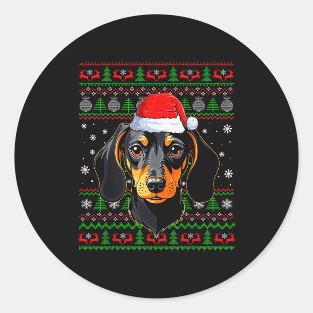 Dachshund Dog Christmas Ugly Sweater Santa Adults  Runder Aufkleber (Vorderseite)