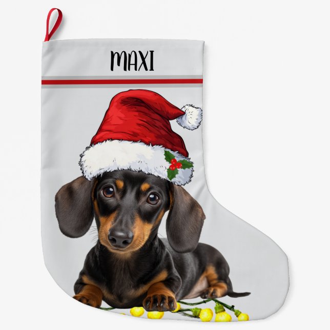 Dachshund Dog Custom Pet Großer Weihnachtsstrumpf (Vorderseite)