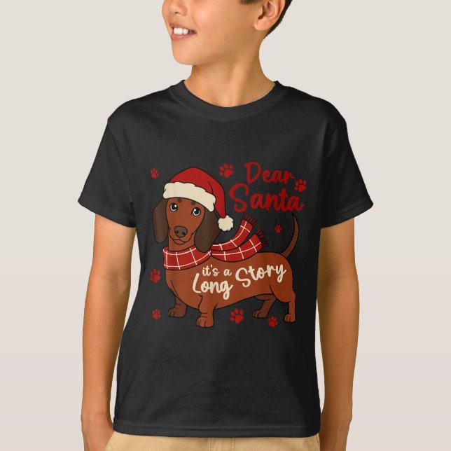 Dachshund Dog Dear Santa It's A Long Story Funny C T-Shirt (Vorderseite)