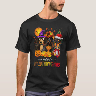 Dachshund Dog Halloween Merry Christmas Happy Hall T-Shirt