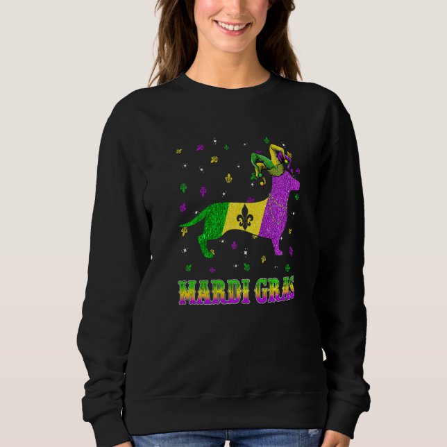 Dachshund Dog Mardi Gras Carnival Jester Beads Pre Sweatshirt (Vorderseite)