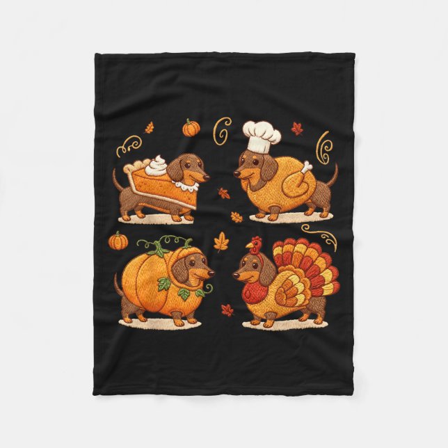 Dachshund Dog Pumpkin E Turkey Thanksgiving Men Wo Fleecedecke (Vorderseite)