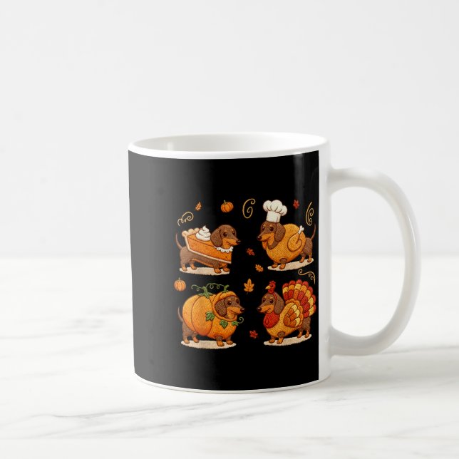 Dachshund Dog Pumpkin E Turkey Thanksgiving Men Wo Kaffeetasse (Rechts)