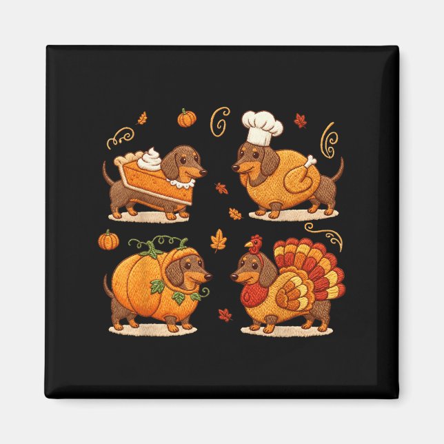 Dachshund Dog Pumpkin E Turkey Thanksgiving Men Wo Magnet (Vorne)