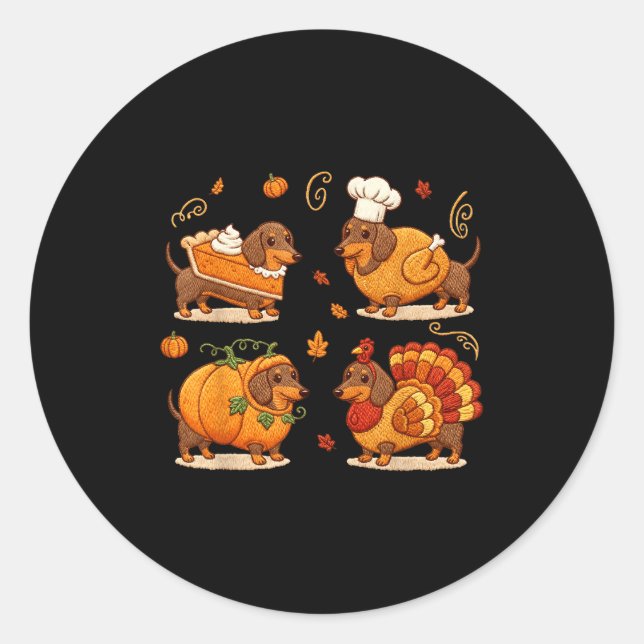 Dachshund Dog Pumpkin E Turkey Thanksgiving Men Wo Runder Aufkleber (Vorderseite)