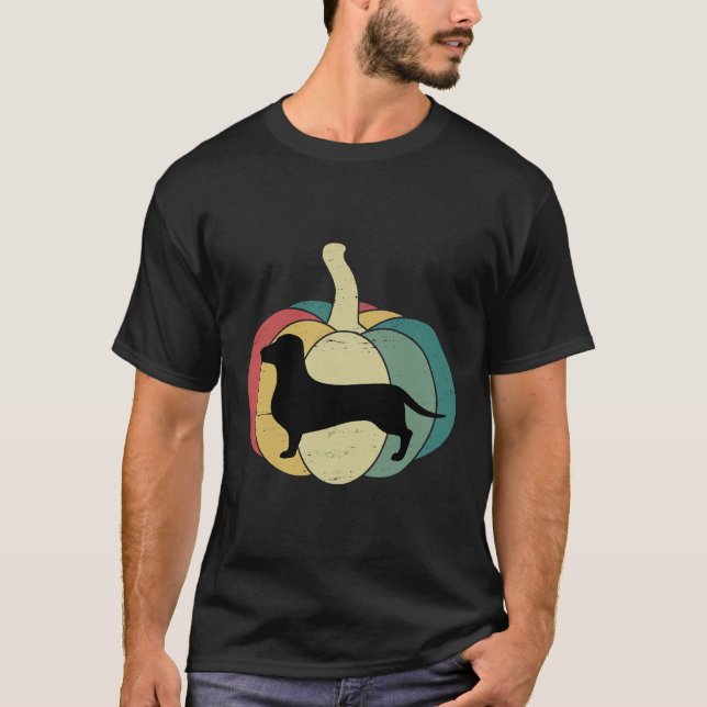 Dachshund Dog Pumpkin Retro Christian Halloween Da T-Shirt (Vorderseite)