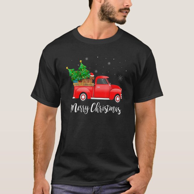 Dachshund Dog Riding Red Truck Christmas Decoratio T-Shirt (Vorderseite)
