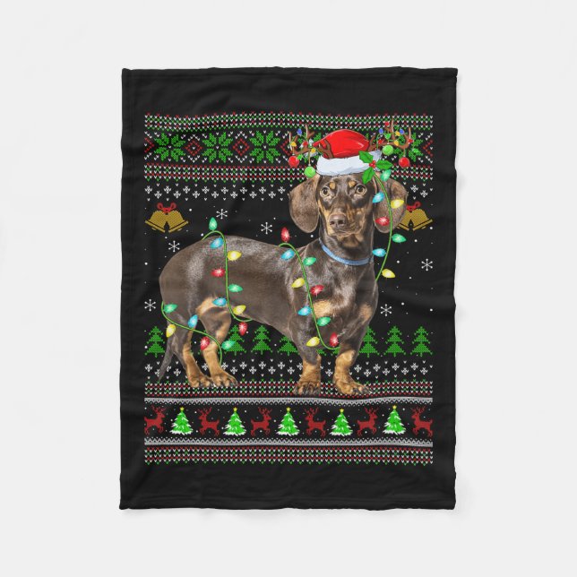 Dachshund Dog Ugly Christmas Sweaters Holiday Sant Fleecedecke (Vorderseite)