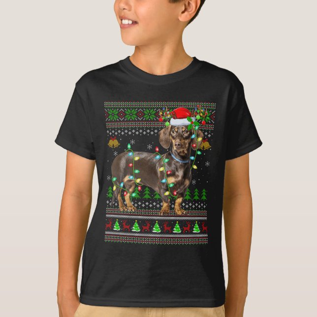 Dachshund Dog Ugly Christmas Sweaters Holiday Sant T-Shirt (Vorderseite)