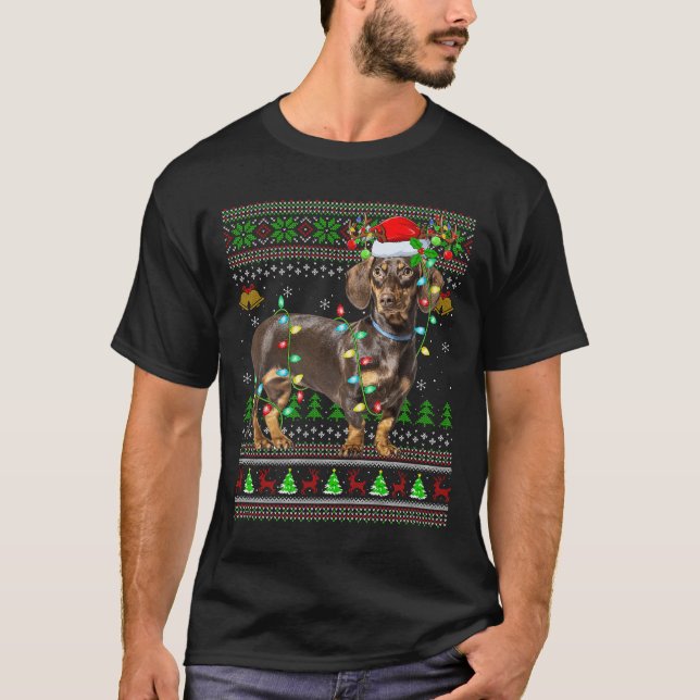 Dachshund Dog Ugly Christmas Sweaters Holiday Sant T-Shirt (Vorderseite)