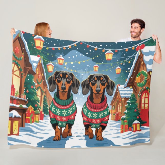 Dachshund Dogs Christmas Snow Holiday Fleecedecke (Beispiel)