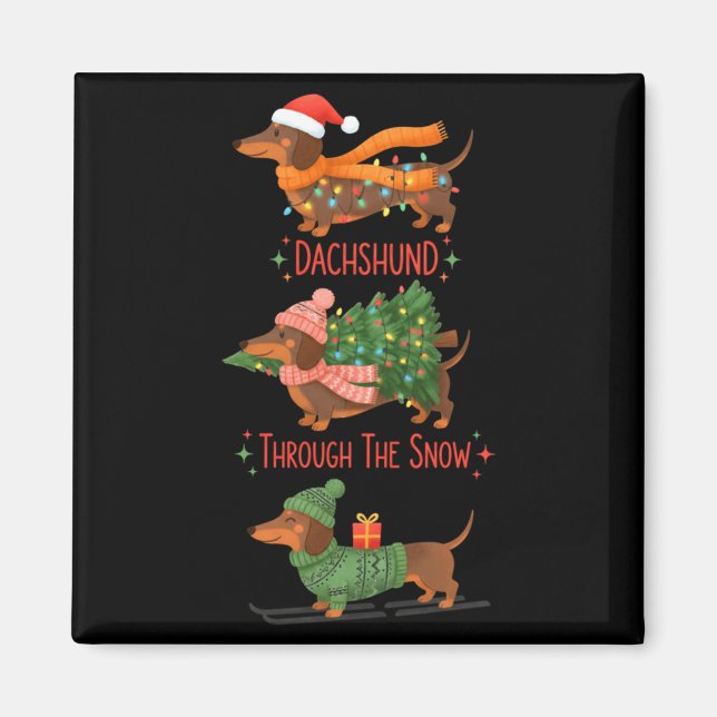 Dachshund Dogs Christmas Sweater Dachshund Through Magnet (Vorne)