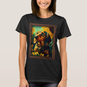 Dachshund Doxie Weenie Malerei Sonnenblume Blume M T-Shirt