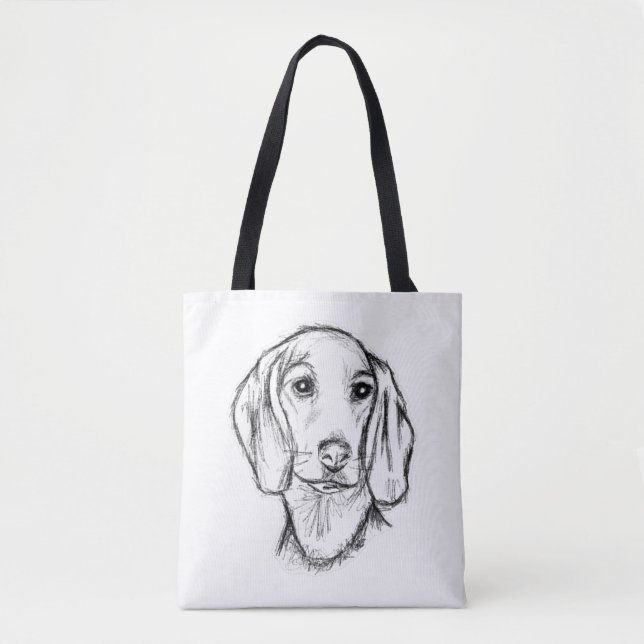 Dachshund Drawn Sketch Black Puppy Dog (Vorderseite)