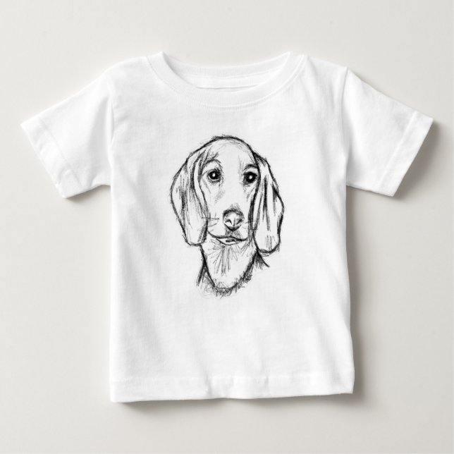Dachshund Drawn Sketch Black Puppy Dog Baby T-shirt (Vorderseite)