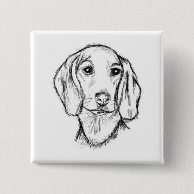 Dachshund Drawn Sketch Black Puppy Dog Button (Vorderseite)