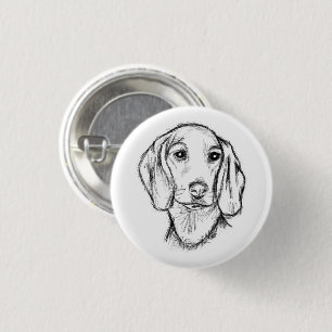 Dachshund Drawn Sketch Black Puppy Dog Button