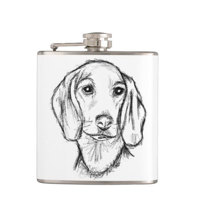 Dachshund Drawn Sketch Black Puppy Dog Flachmann (Vorderseite)