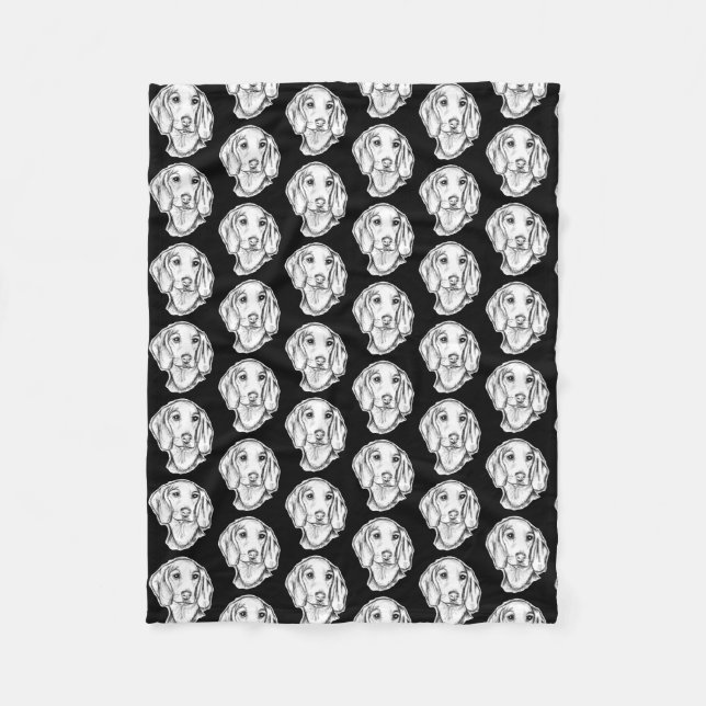 Dachshund Drawn Sketch Black Puppy Dog Fleecedecke (Vorderseite)